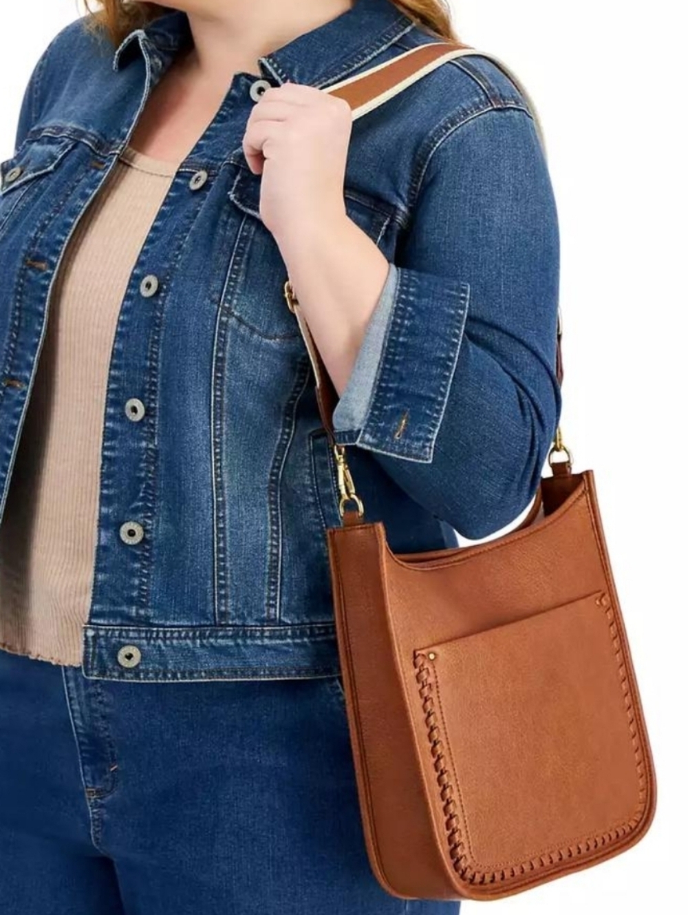 Style & Co. Caramel Whipstitch Women's Medium Crossbody Bag 11"×11"